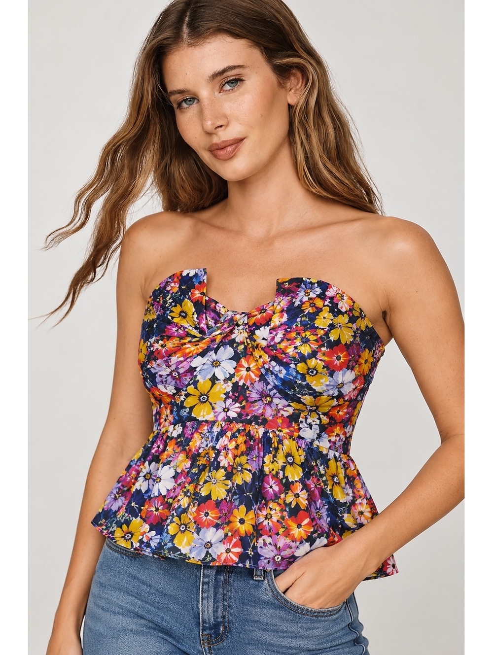 Porridge Anthropologie Floral Strapless Corset Bustier Peplum Top Size 6